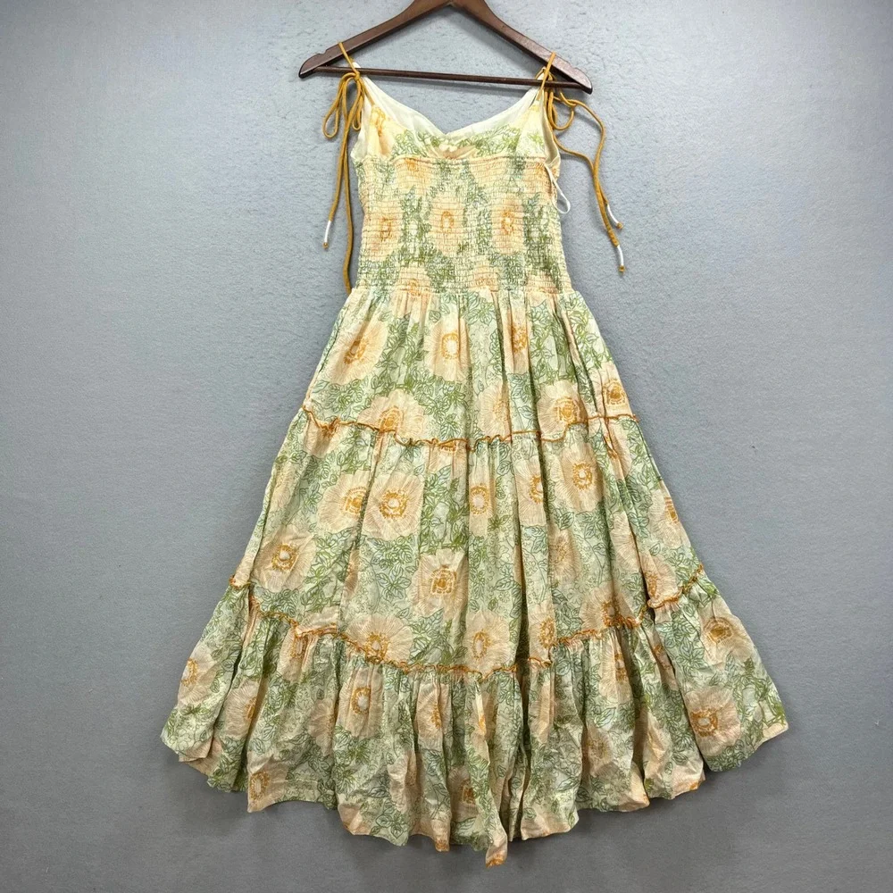 Free People Extratropical Maxi Dress Women M Ivory Combo Floral Smocked Boho NWT